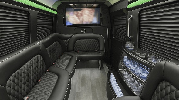 Interior of Wilmington Party Bus Company's 14 Passenger Sprinter Limousine in Chapel Hill