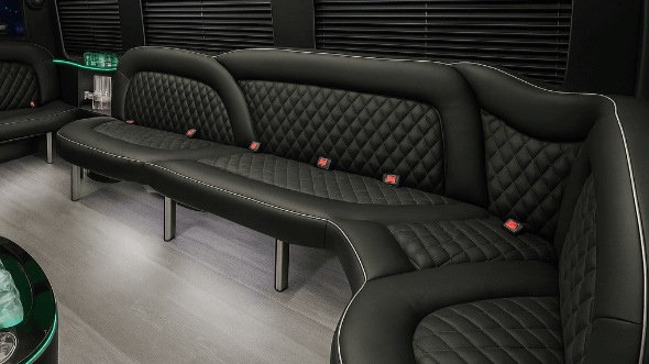 Interior of Wilmington Party Bus Company's 18 Passenger Party Bus in Fayetteville