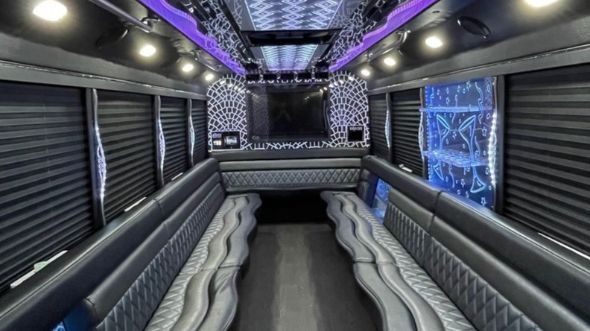 Interior of Wilmington Party Bus Company's 20 Passenger Party Bus in Chapel Hill