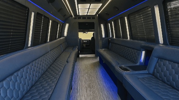 Interior of Wilmington Party Bus Company's 25 Passenger Party Bus in Apex