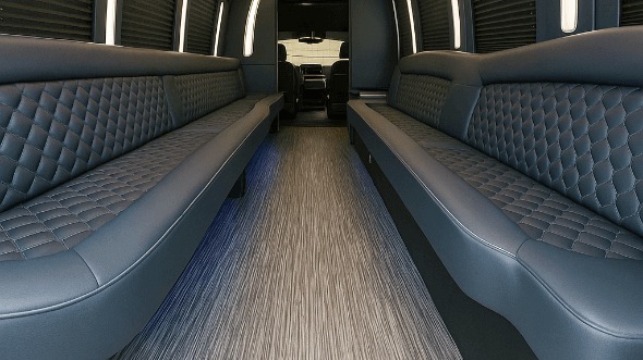Interior of Wilmington Party Bus Company's 28 Passenger Party Bus in Fayetteville