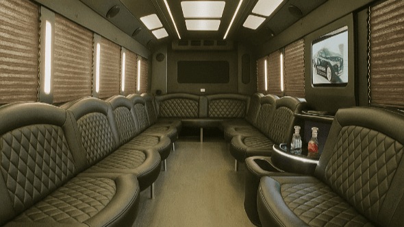Interior of Wilmington Party Bus Company's 28 Passenger Party Bus in Greenville