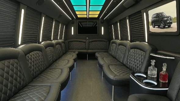 Interior of Wilmington Party Bus Company's 30 Passenger Party Bus in Fayetteville