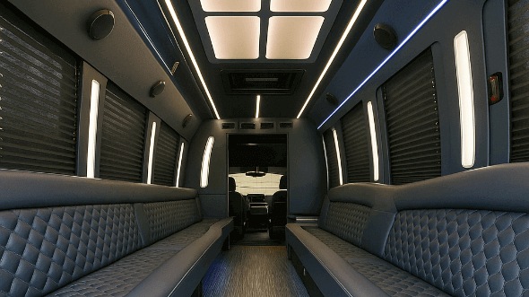 Interior of Wilmington Party Bus Company's 40 Passenger Party Bus in Greenville