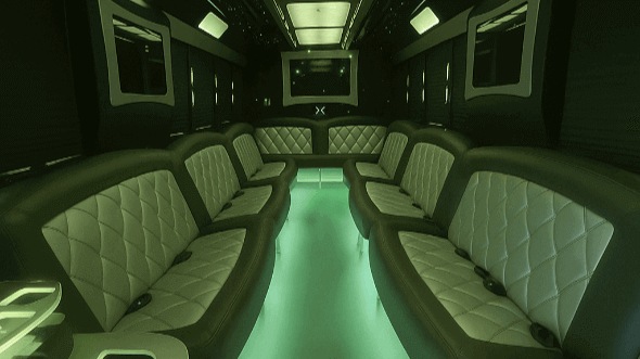 Interior of Wilmington Party Bus Company's 50 Passenger Party Bus in Raleigh